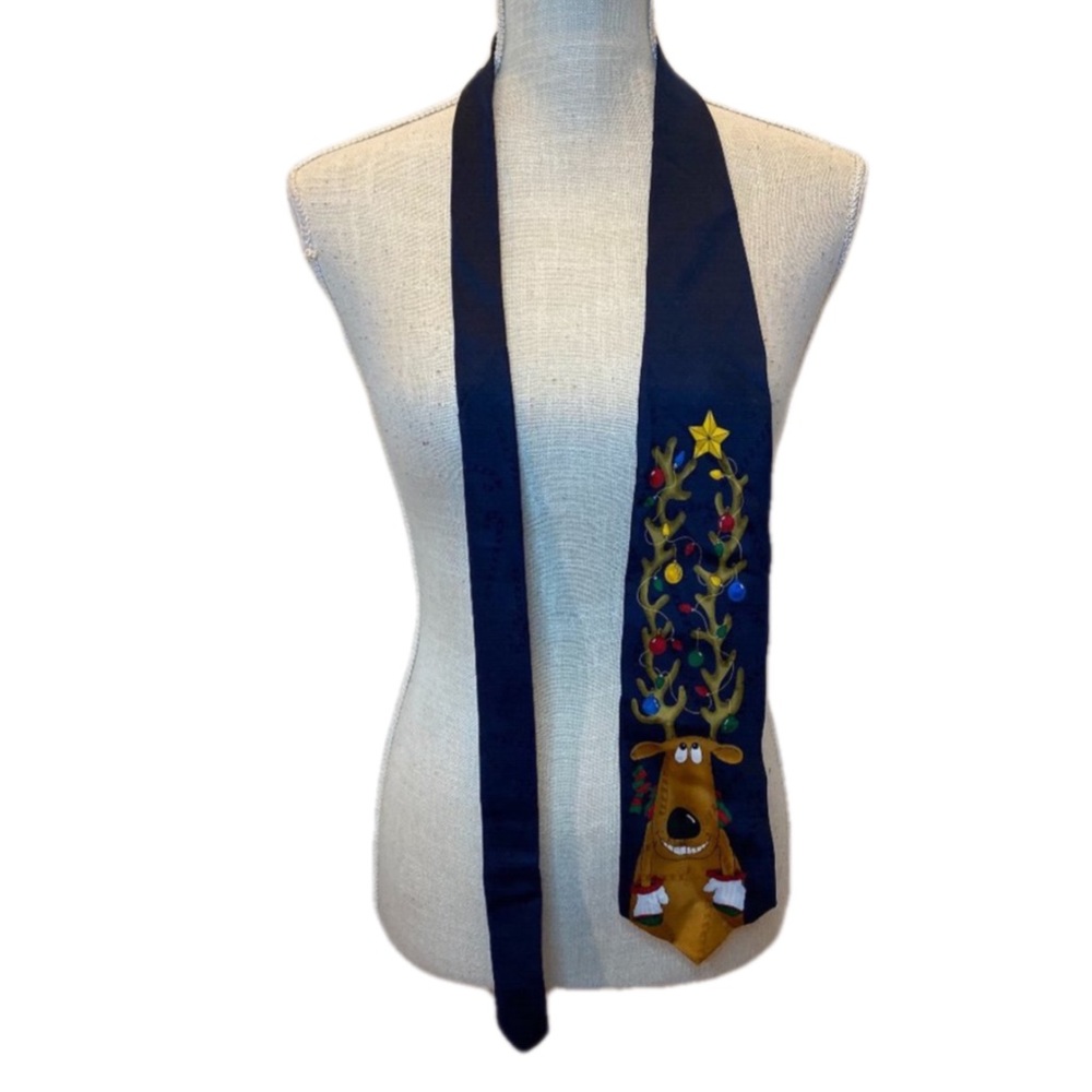 Hallmark Men Blue Yule Greetings Christmas Adjustable Neck Tie Size OS